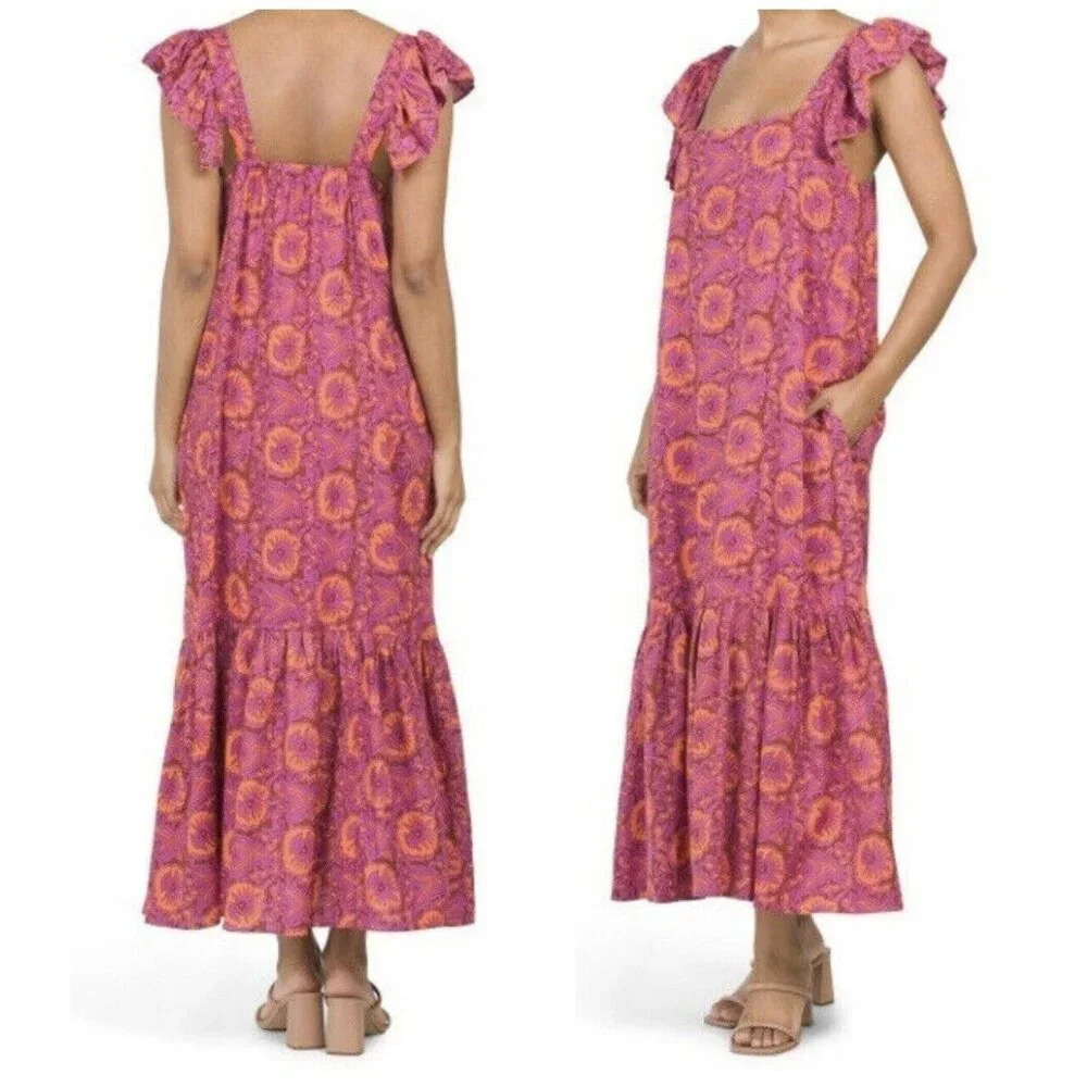 House of Harlow 1960 Vibrant Pink and Orange Maxi Dress